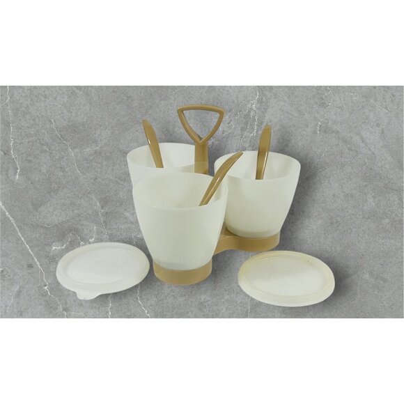Tupperware Vintage Kitchen Condiment Set #757-3 With 3 Cups 3 Spoons 2 Lids & Ca - Picture 1 of 10